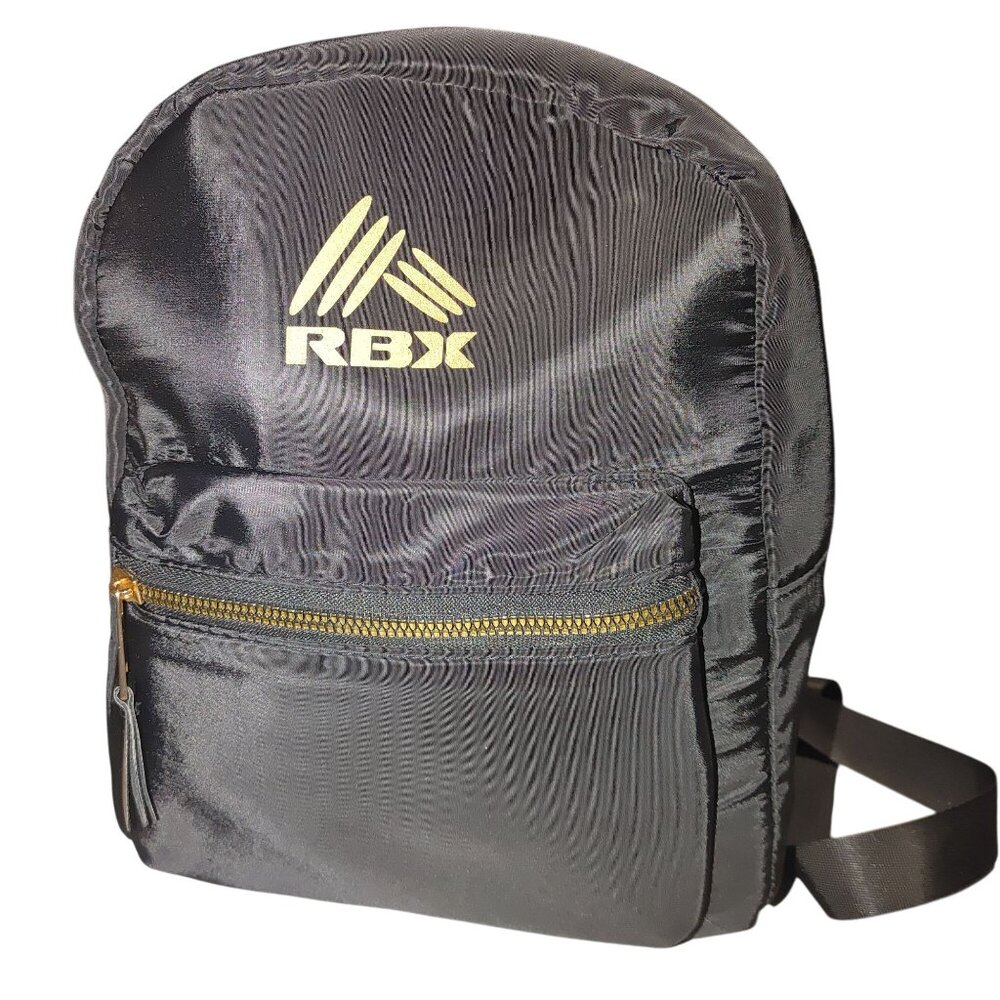 BX Black Nylon Mini Backpack Gold Zippers Logo Compact Gym Travel School Dogwalk